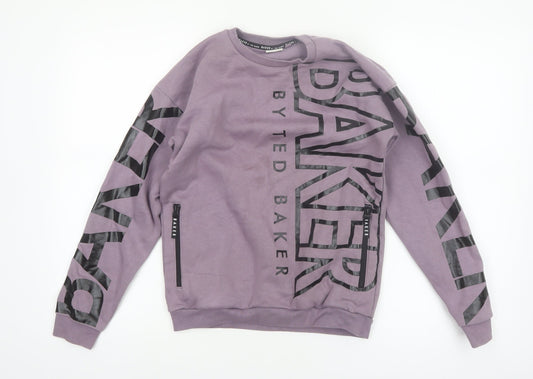 Ted Baker Boys Purple Logo Sweatshirt 12 Years Crew Neck Fleece Cotton Blend