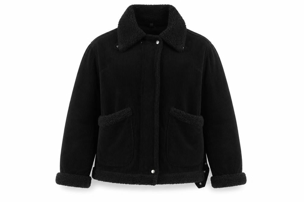 Topshop Womens Black Size 8 Shearling Lined Corduroy Jacket