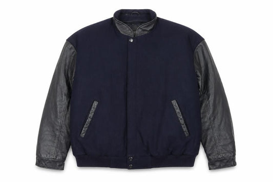 Outer Boundary Men's Navy Wool Leather Varsity Jacket XL