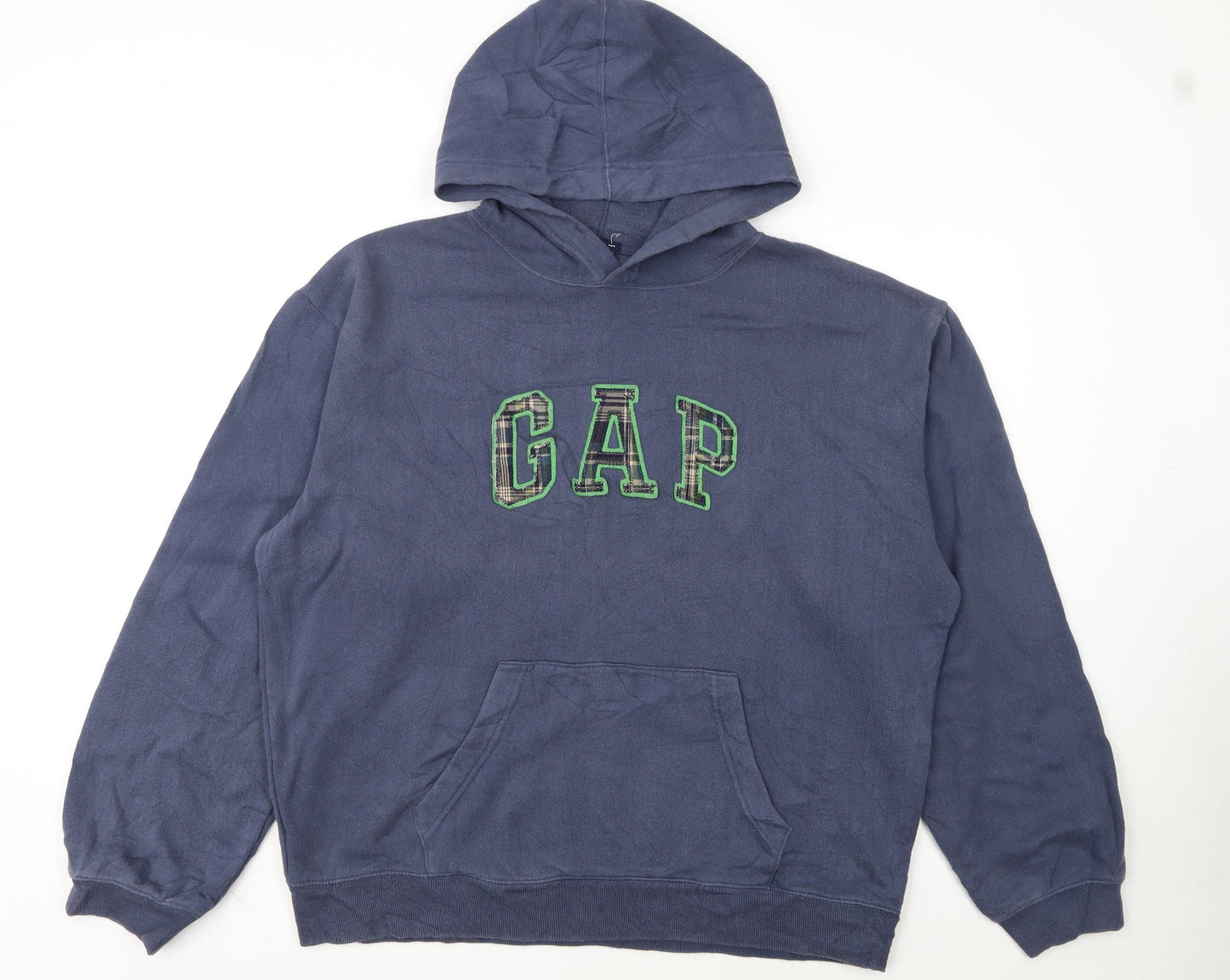 GAP Mens Blue Pullover Hoodie L Fleece Logo Sweatshirt
