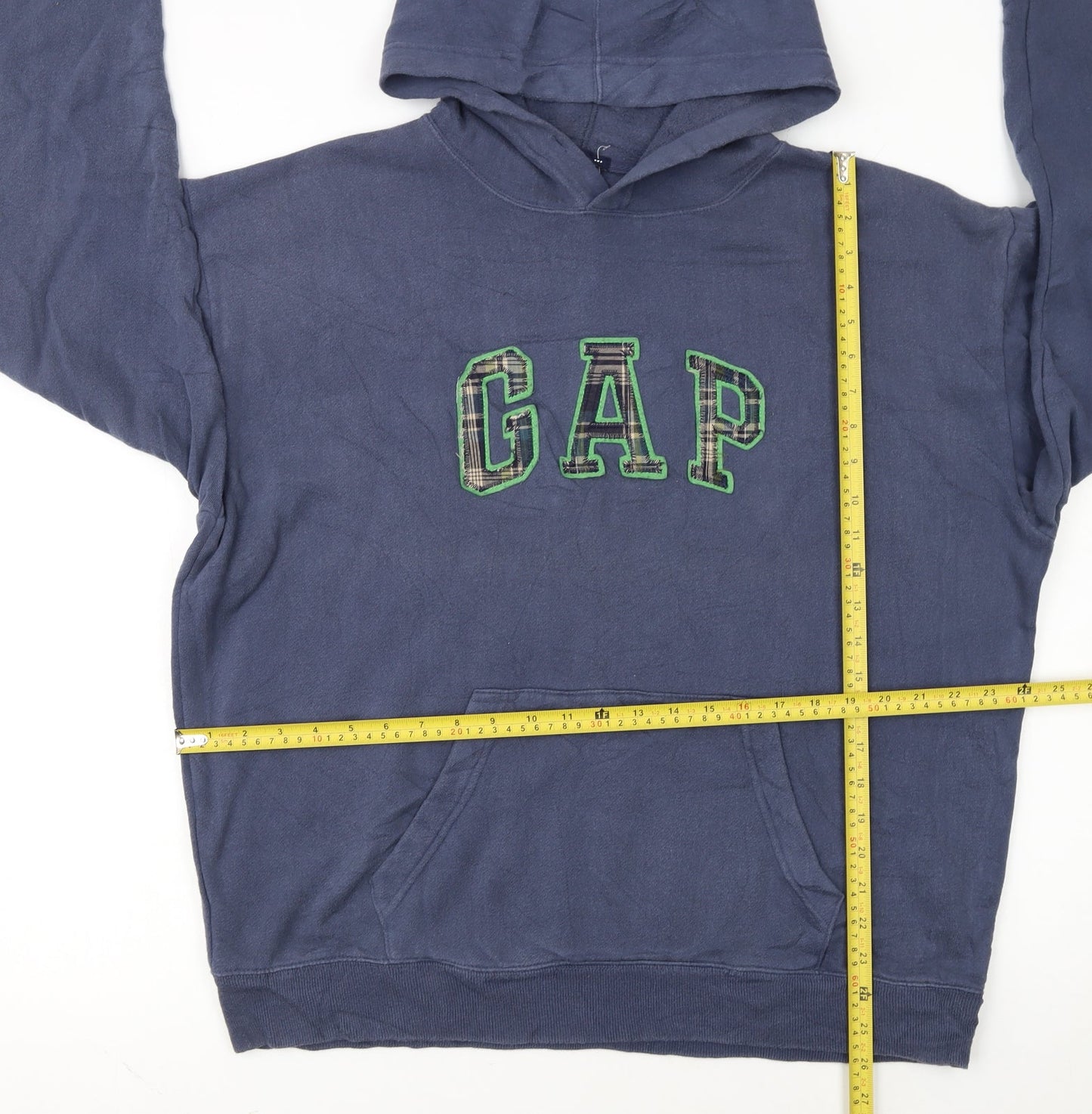 GAP Mens Blue Pullover Hoodie L Fleece Logo Sweatshirt