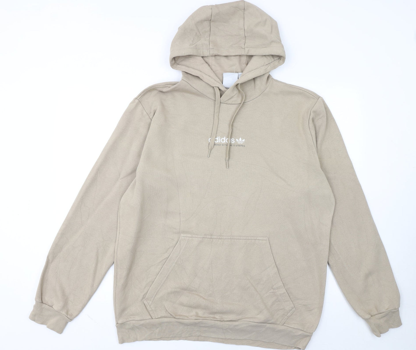 Adidas Mens Beige Hoodie Large Pullover Cotton Blend Classic Style