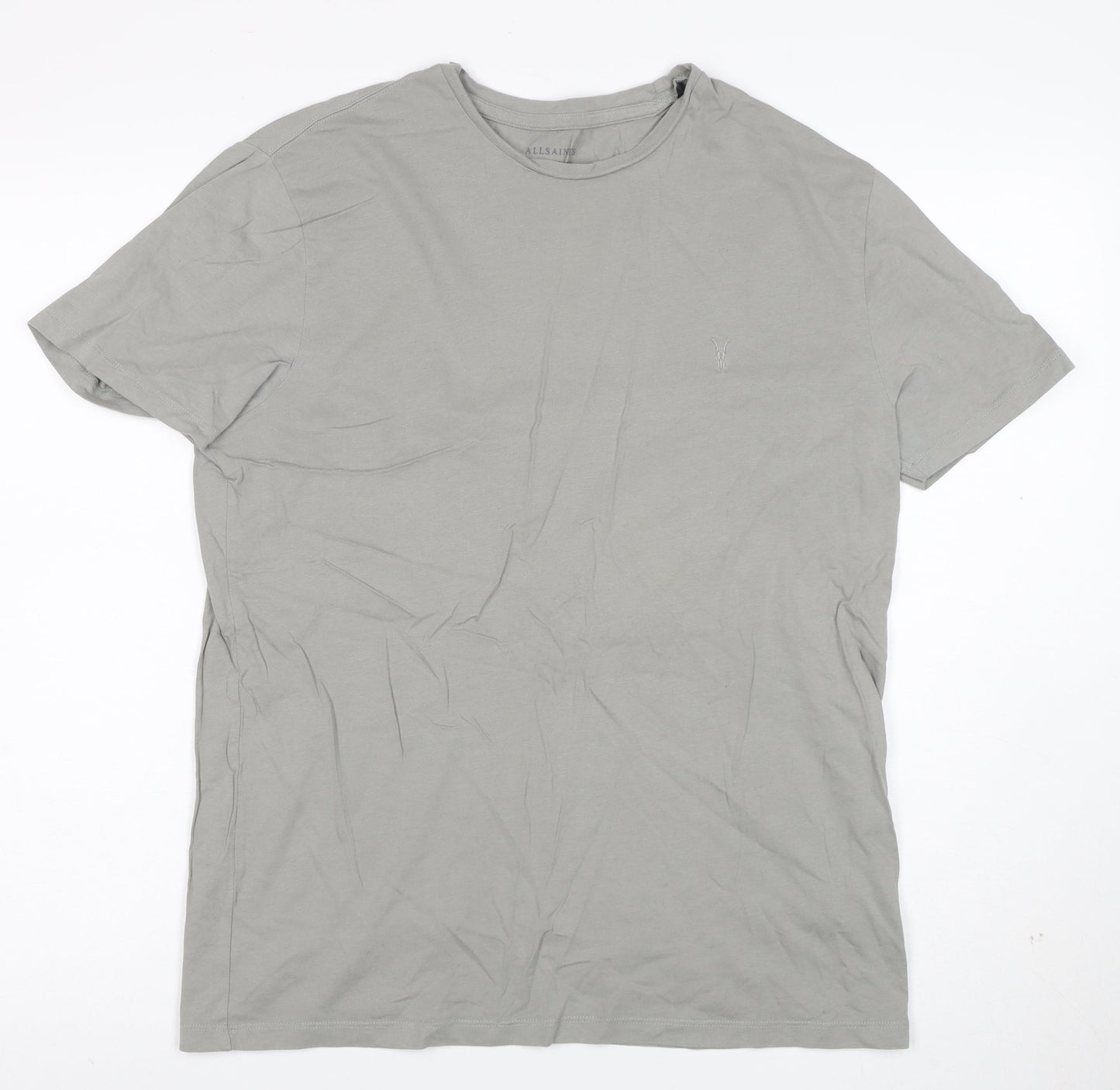 AllSaints Men Grey Cotton Crew Neck Short Sleeve T-Shirt Size M