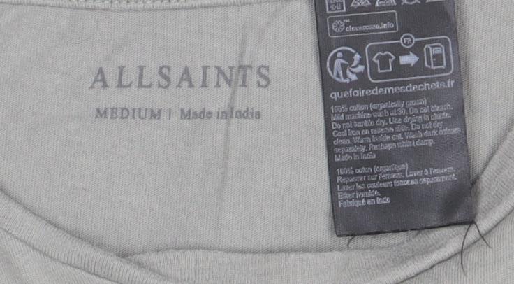 AllSaints Men Grey Cotton Crew Neck Short Sleeve T-Shirt Size M