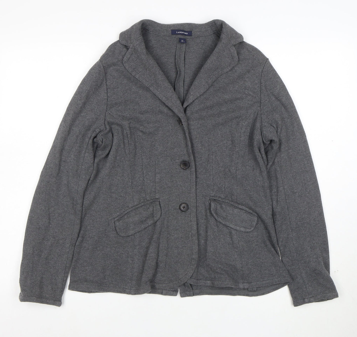 Lands' End Women's Grey Wool Knit Blazer Jacket Size S