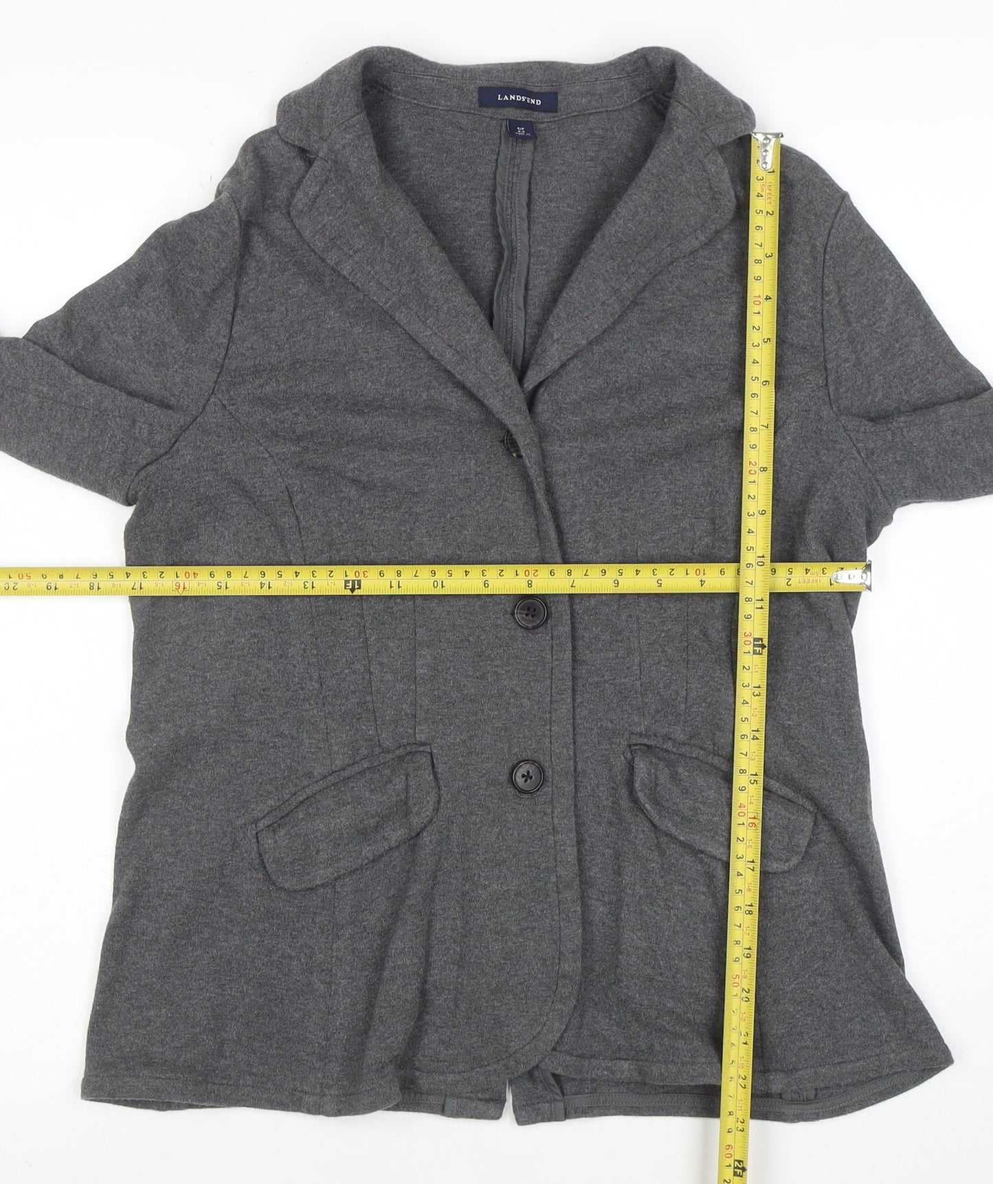Lands' End Women's Grey Wool Knit Blazer Jacket Size S