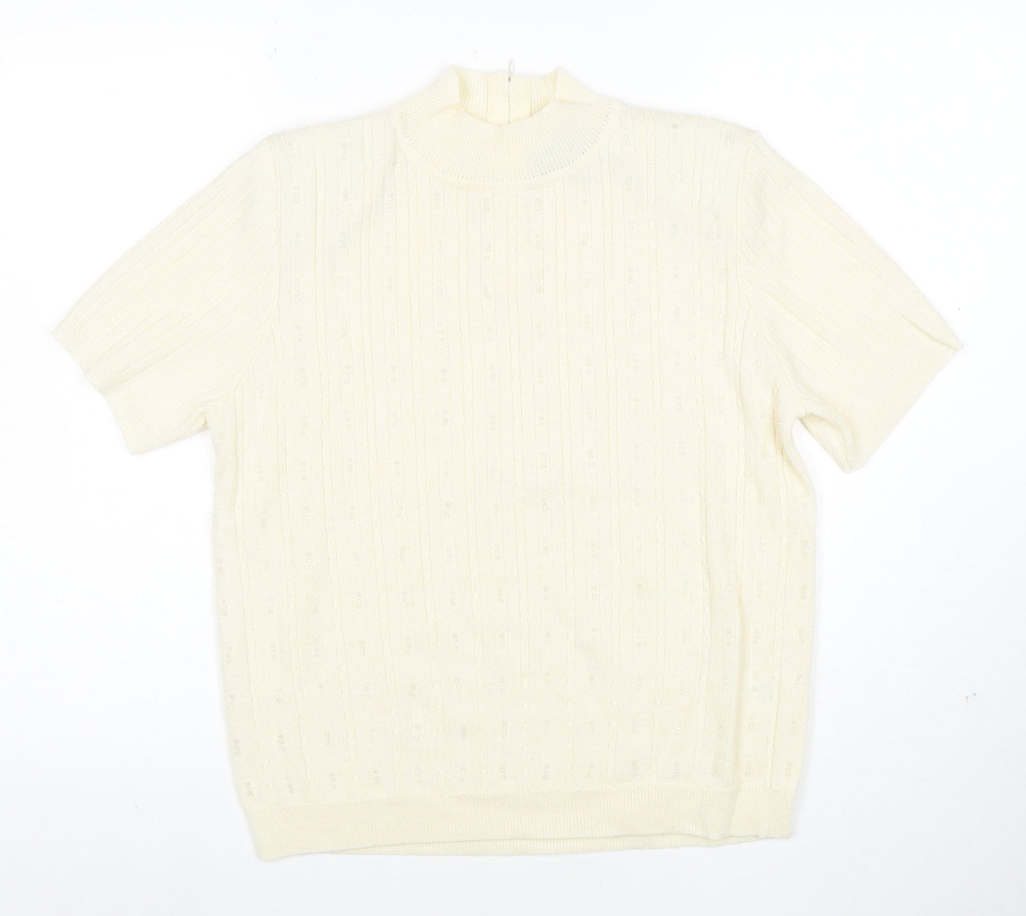 Alfred Dunner Women's Ivory Petite Mock Neck Short Sleeve Jumper L