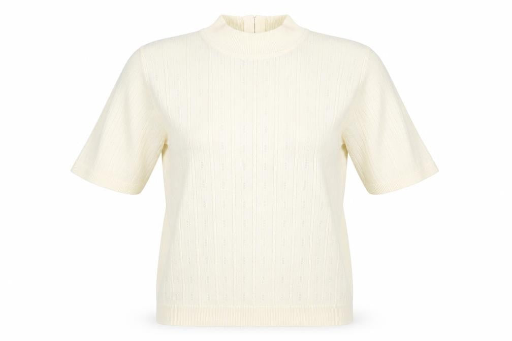 Alfred Dunner Women's Ivory Petite Mock Neck Short Sleeve Jumper L