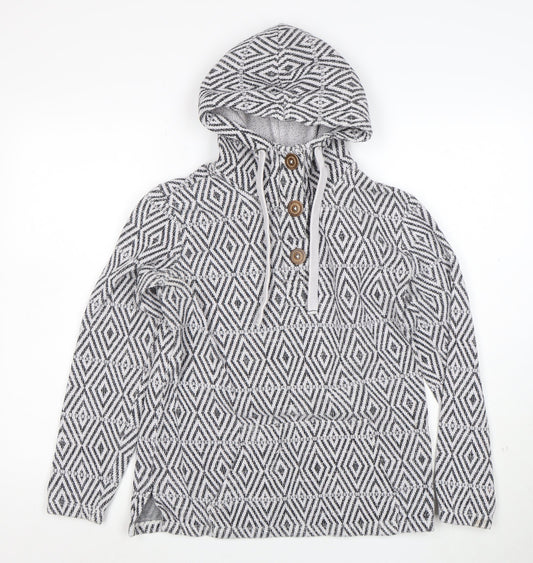 Fat Face Womens Grey Geometric Hoodie Size M Cotton Blend