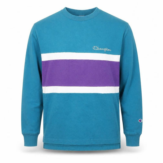 Champion Men's Blue Striped Retro Pullover Sweatshirt Size S