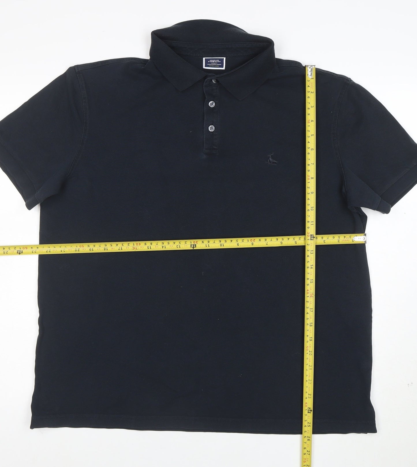 Charles Tyrwhitt Men's Black Polo Shirt XL Regular Fit Cotton Stretch