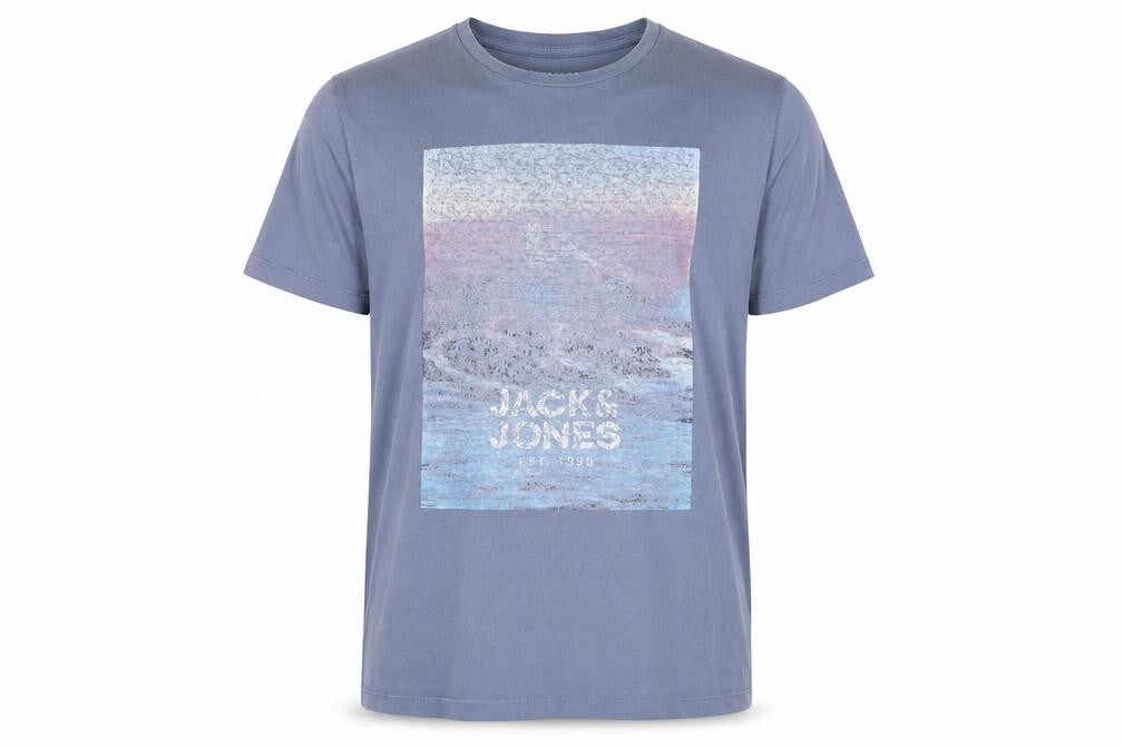 Jack & Jones Men's Blue Graphic Print Crew Neck Cotton T-Shirt Size M