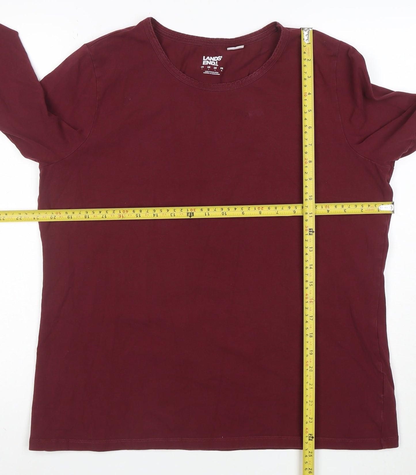 Lands' End Women's Red Long Sleeve Cotton Stretch T-Shirt L