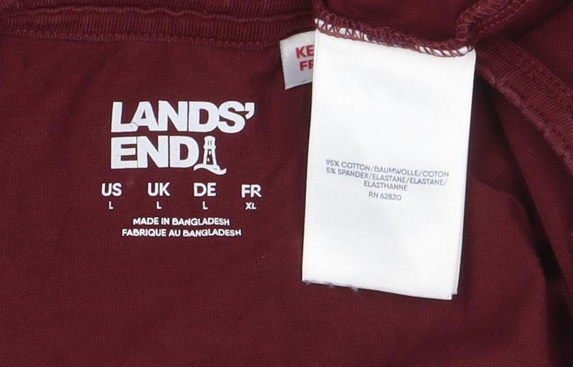 Lands' End Women's Red Long Sleeve Cotton Stretch T-Shirt L