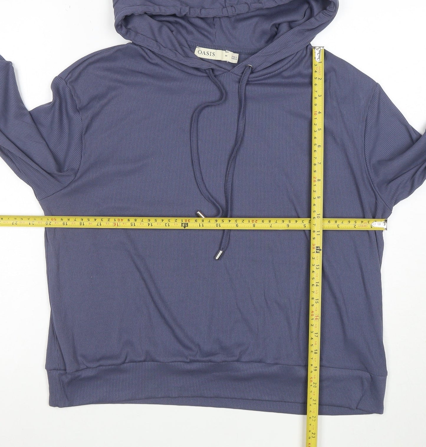 Oasis Womens Blue Ribbed Hooded Pullover Sweatshirt Size M