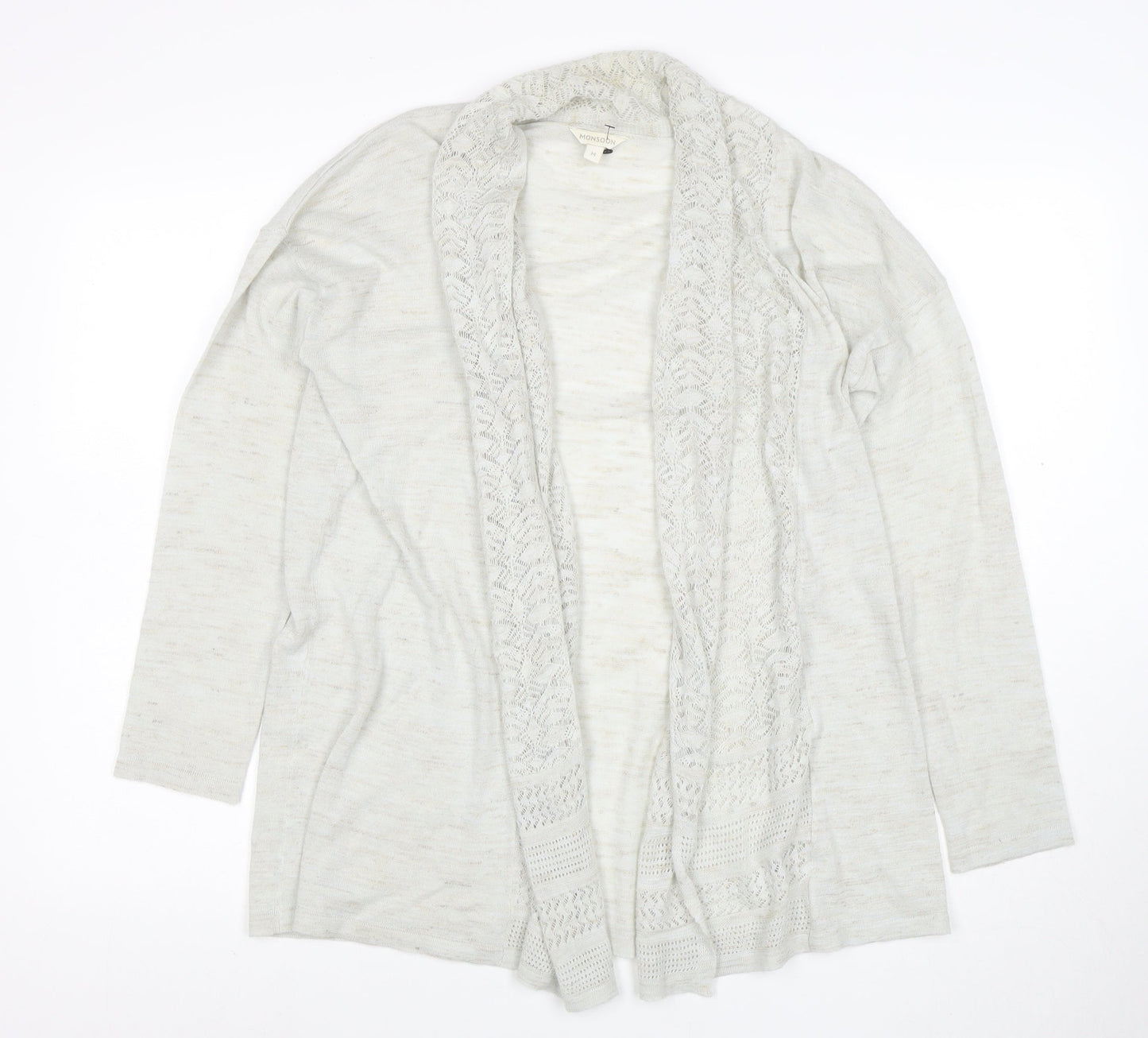 Monsoon Women’s Ivory Open-Knit Cardigan M Lightweight Cotton Blend