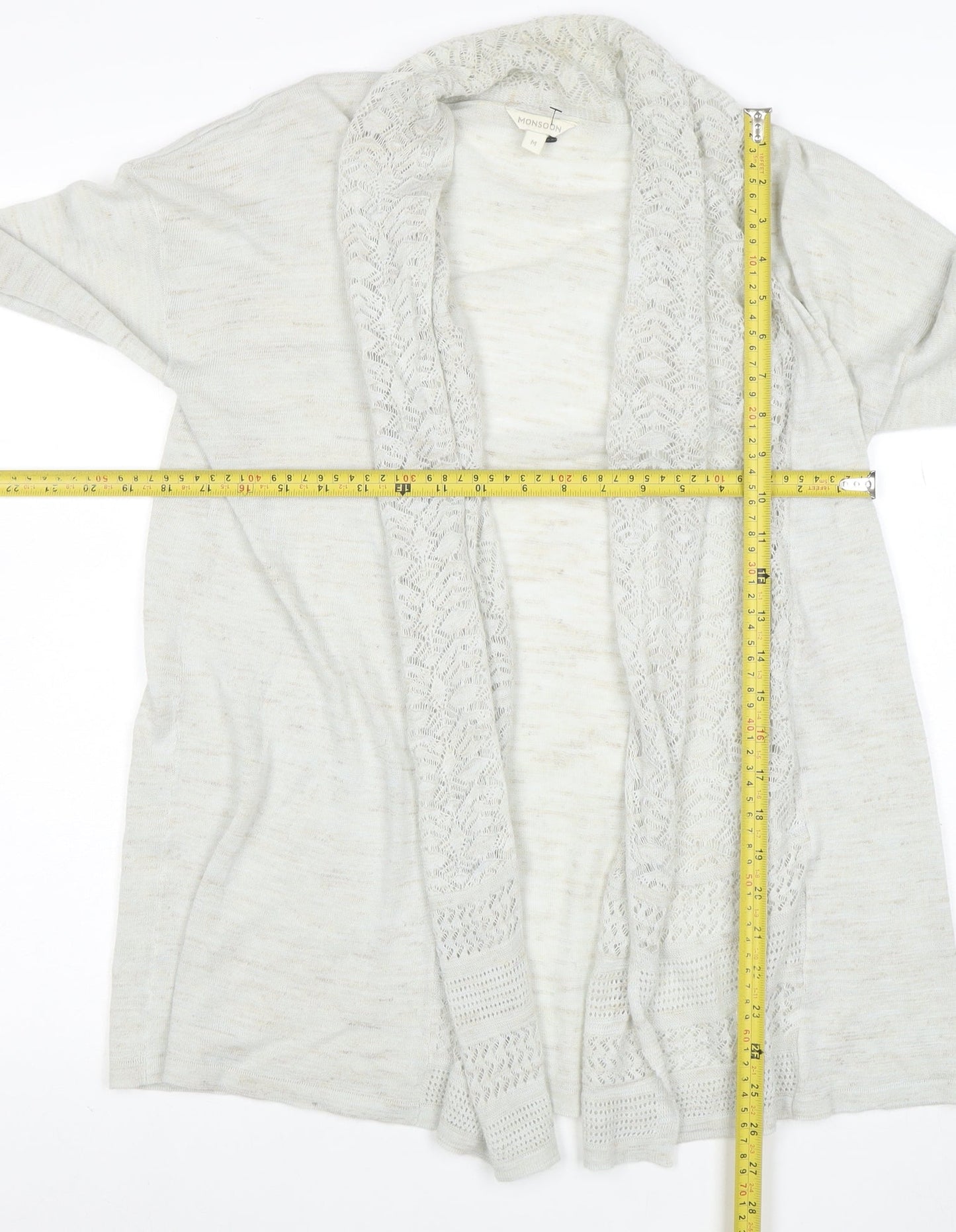 Monsoon Women’s Ivory Open-Knit Cardigan M Lightweight Cotton Blend