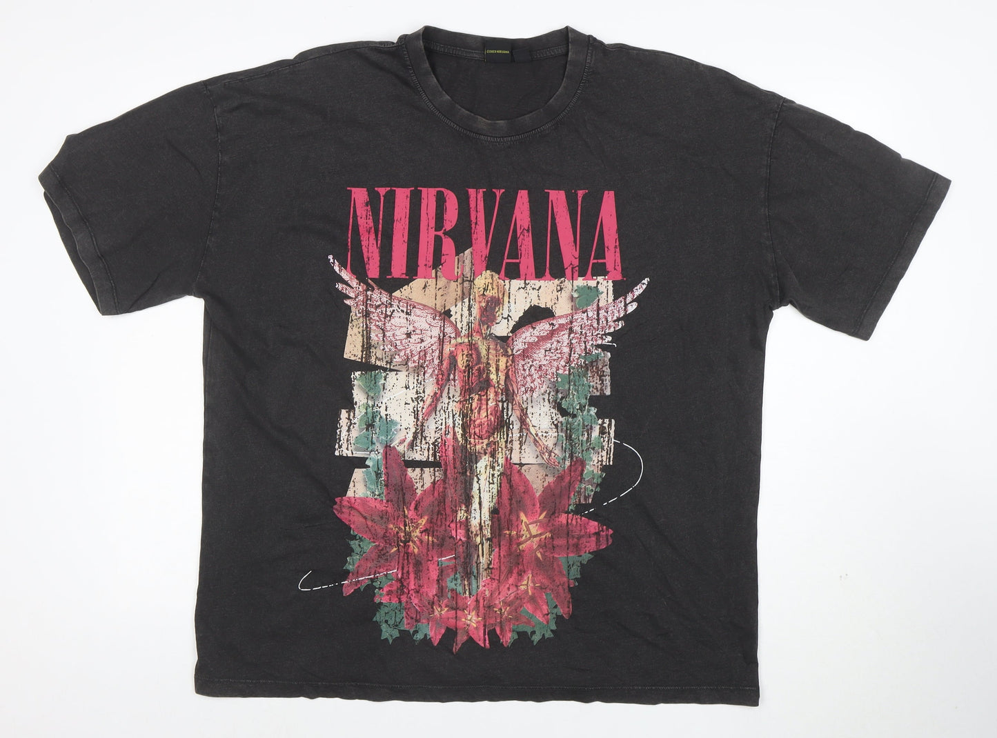 Nirvana Women's Black Graphic T-Shirt L Rock Band Cotton Top