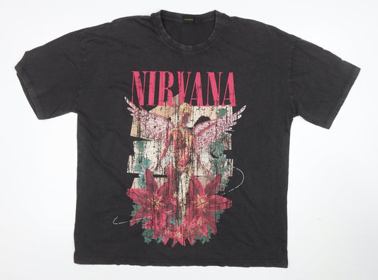 Nirvana Women's Black Graphic T-Shirt L Rock Band Cotton Top
