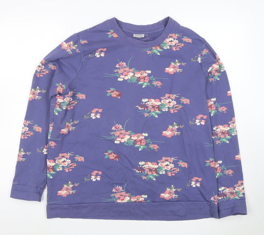Damart Womens Blue Floral Pullover Sweatshirt L Long Sleeve Cotton Blend