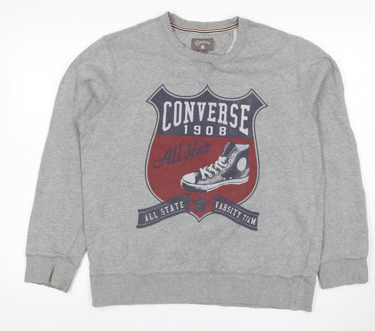 Converse Men's Grey Graphic Crew Neck Sweatshirt Size L