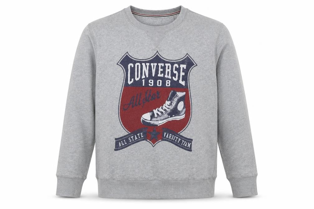 Converse Men's Grey Graphic Crew Neck Sweatshirt Size L