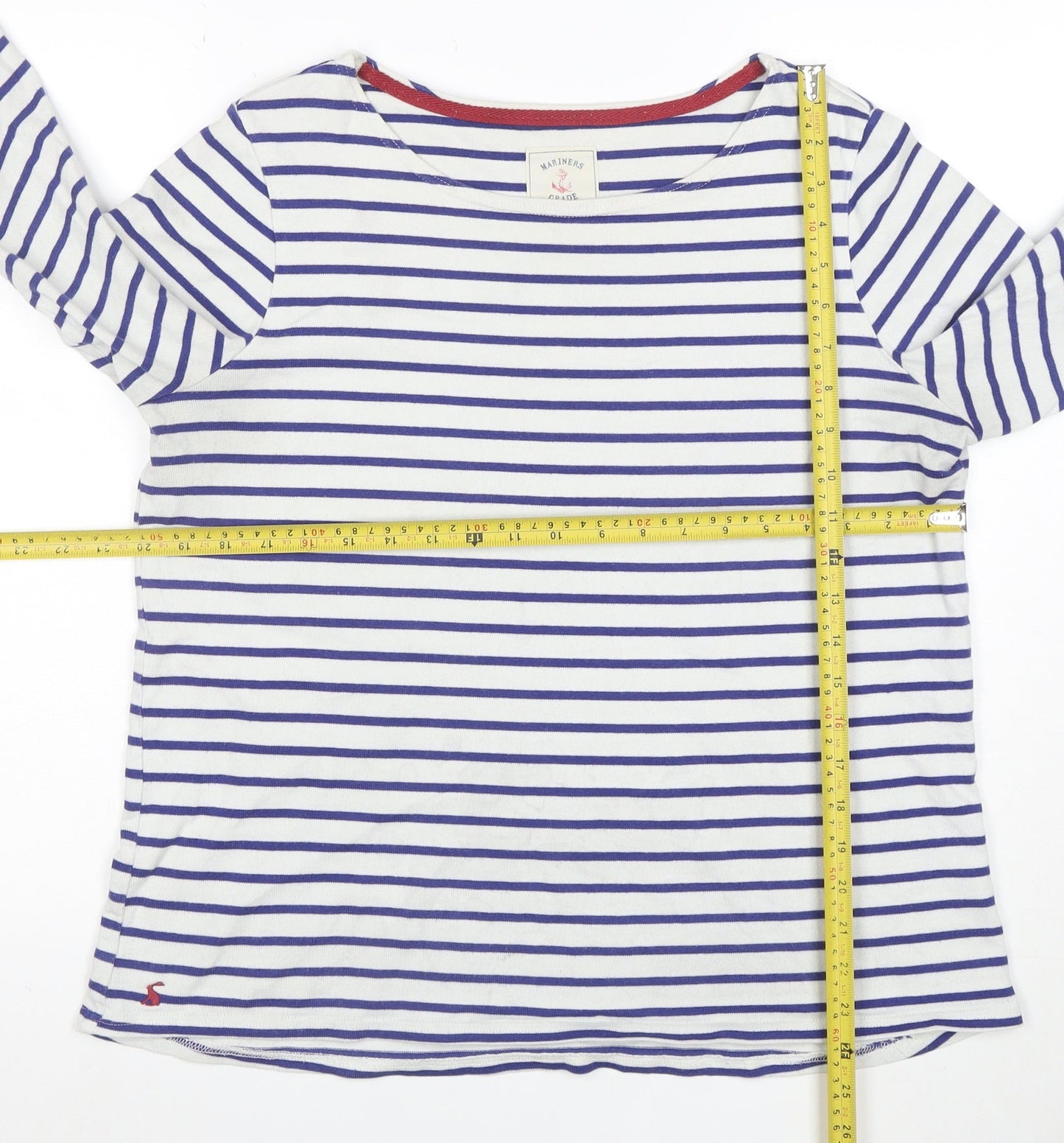 Joules Womens White Blue Striped 3/4 Sleeve Boat Neck Cotton Top UK 16