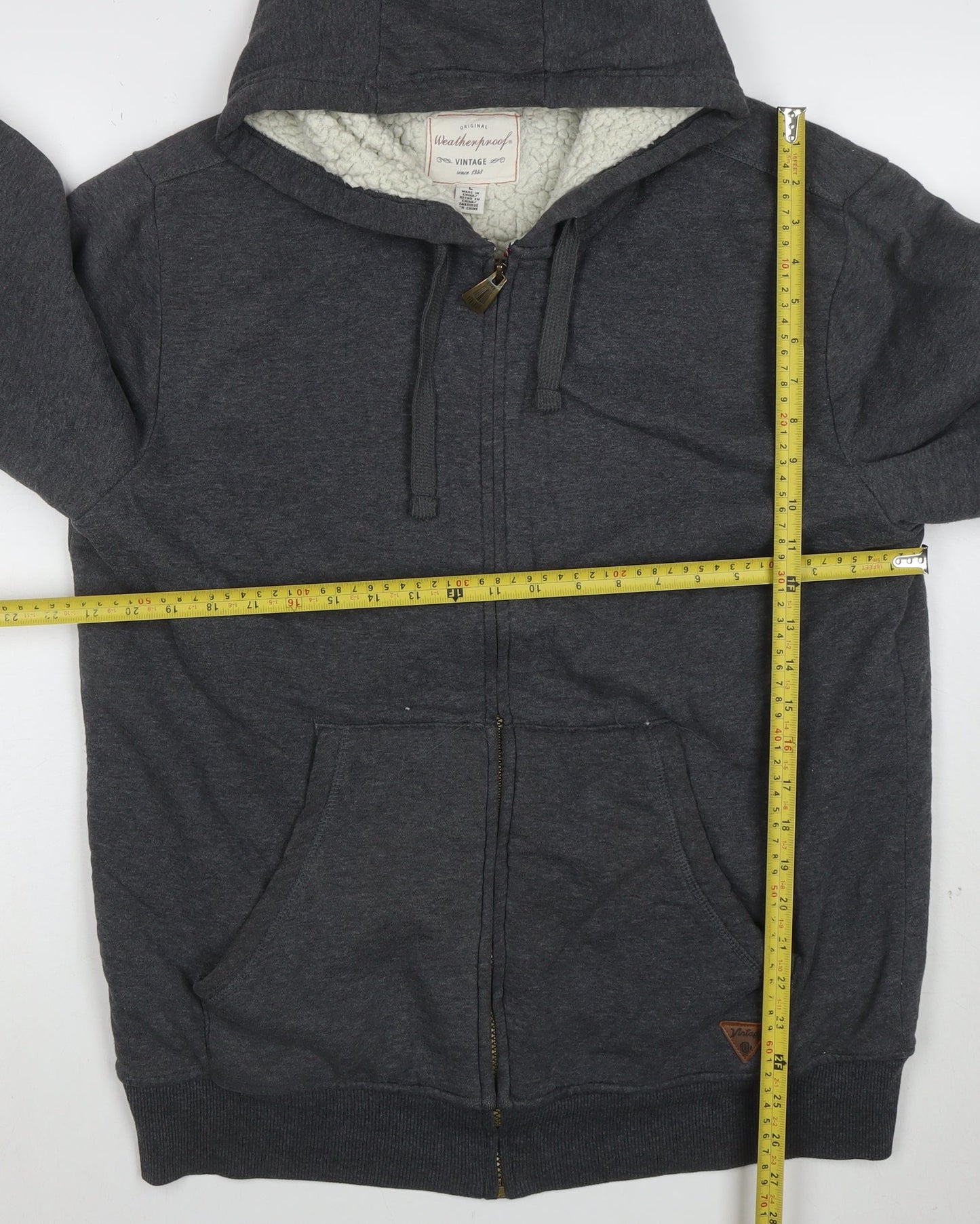 Weatherproof Vintage Men's Grey Full Zip Fleece Lined Hoodie L