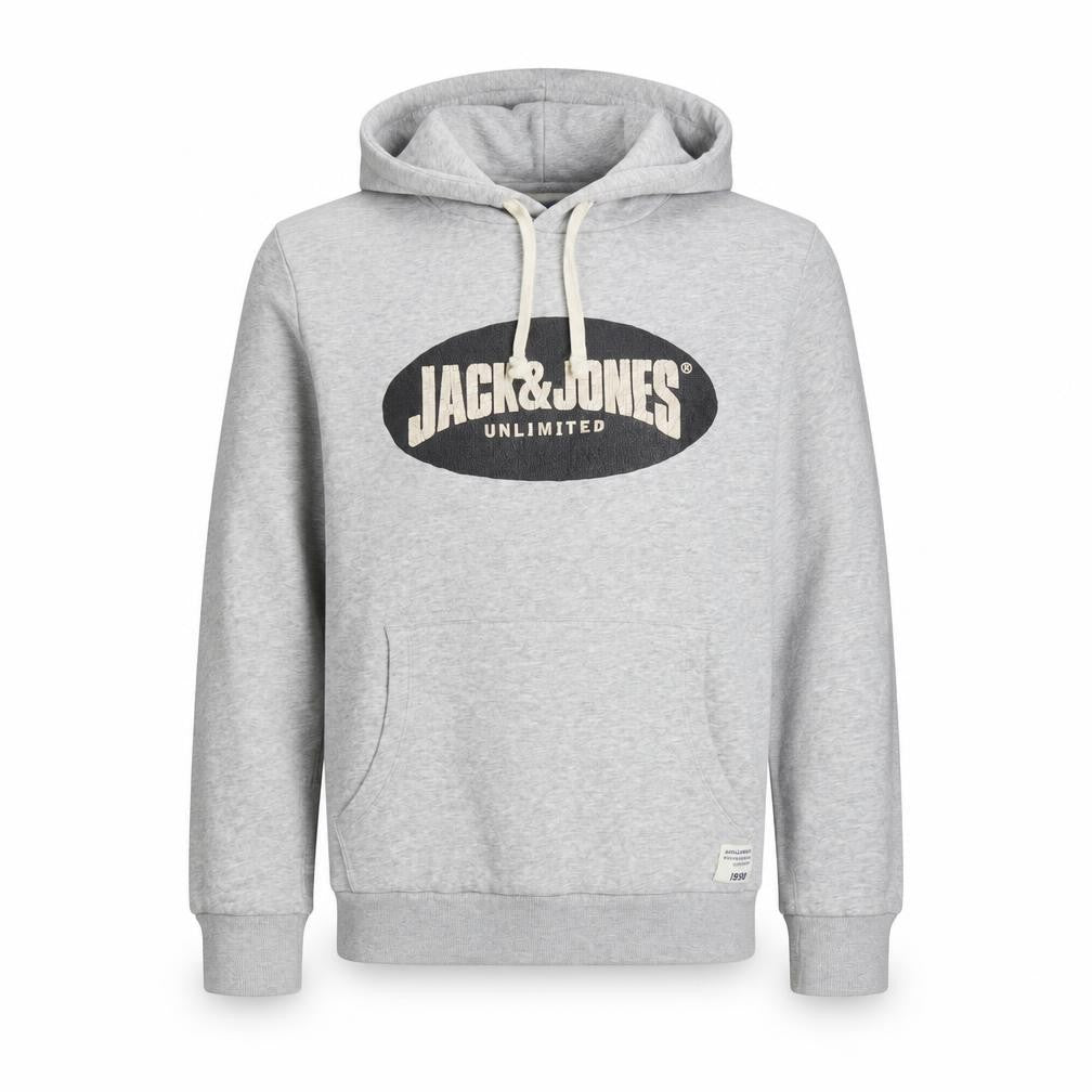 Jack & Jones Men’s Grey Pullover Hoodie L Graphic Fleece Sweatshirt