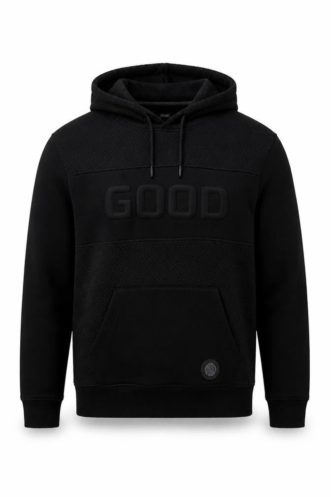 GHG Men's Black Pullover Hoodie S Hooded Kangaroo Pocket Logo