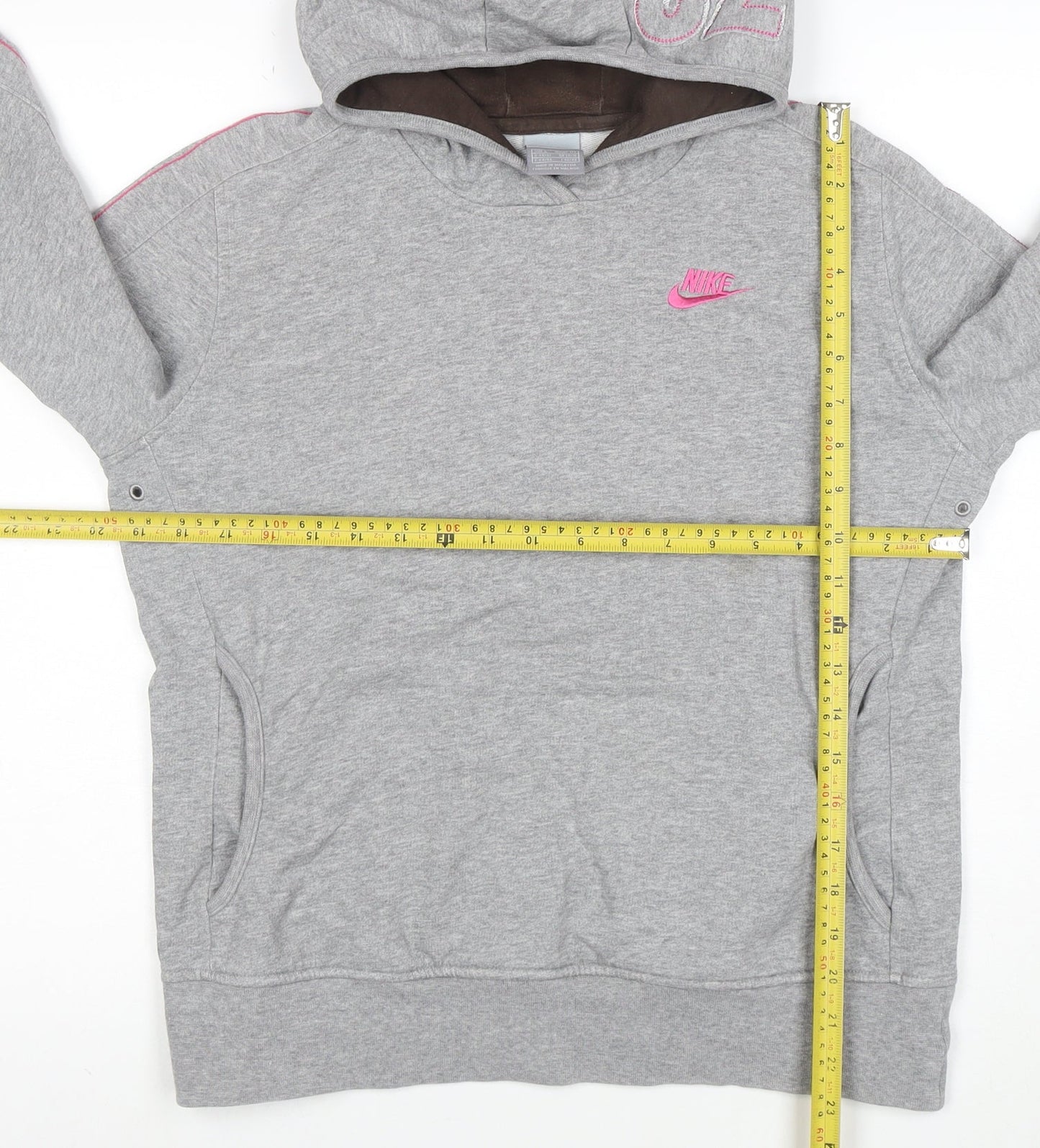 Nike Womens Grey Hoodie L Pullover 80% Cotton Logo Winged Design