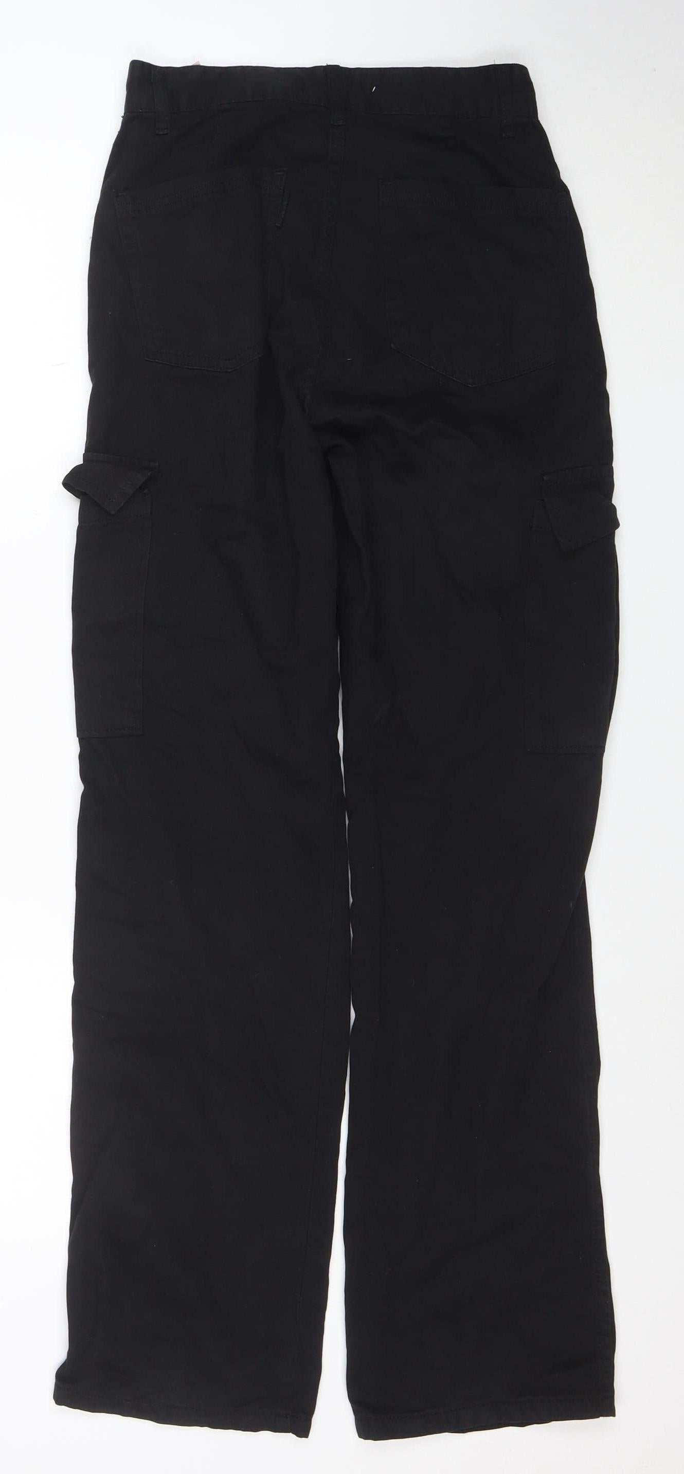STR Womens Black Cotton Cargo Trousers M Regular Fit Pockets