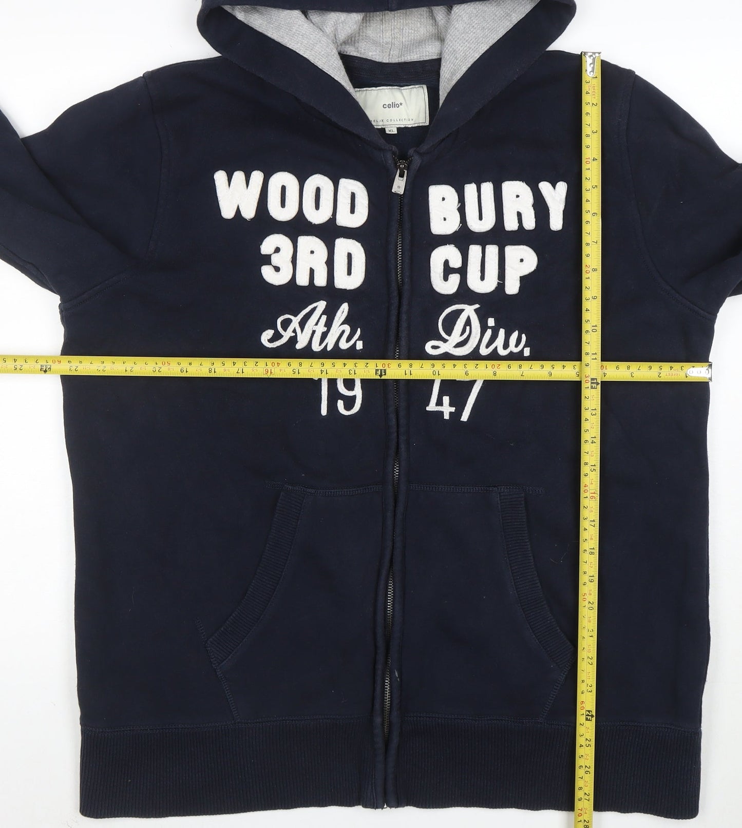 Celio Men’s Blue Full Zip Hoodie XL Fleece Sports Hooded Top