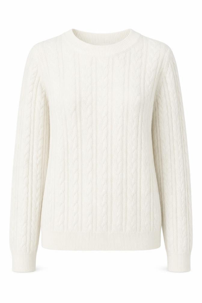 H&M Women Ivory Cable-Knit Cotton Blend Crew Neck Jumper XS