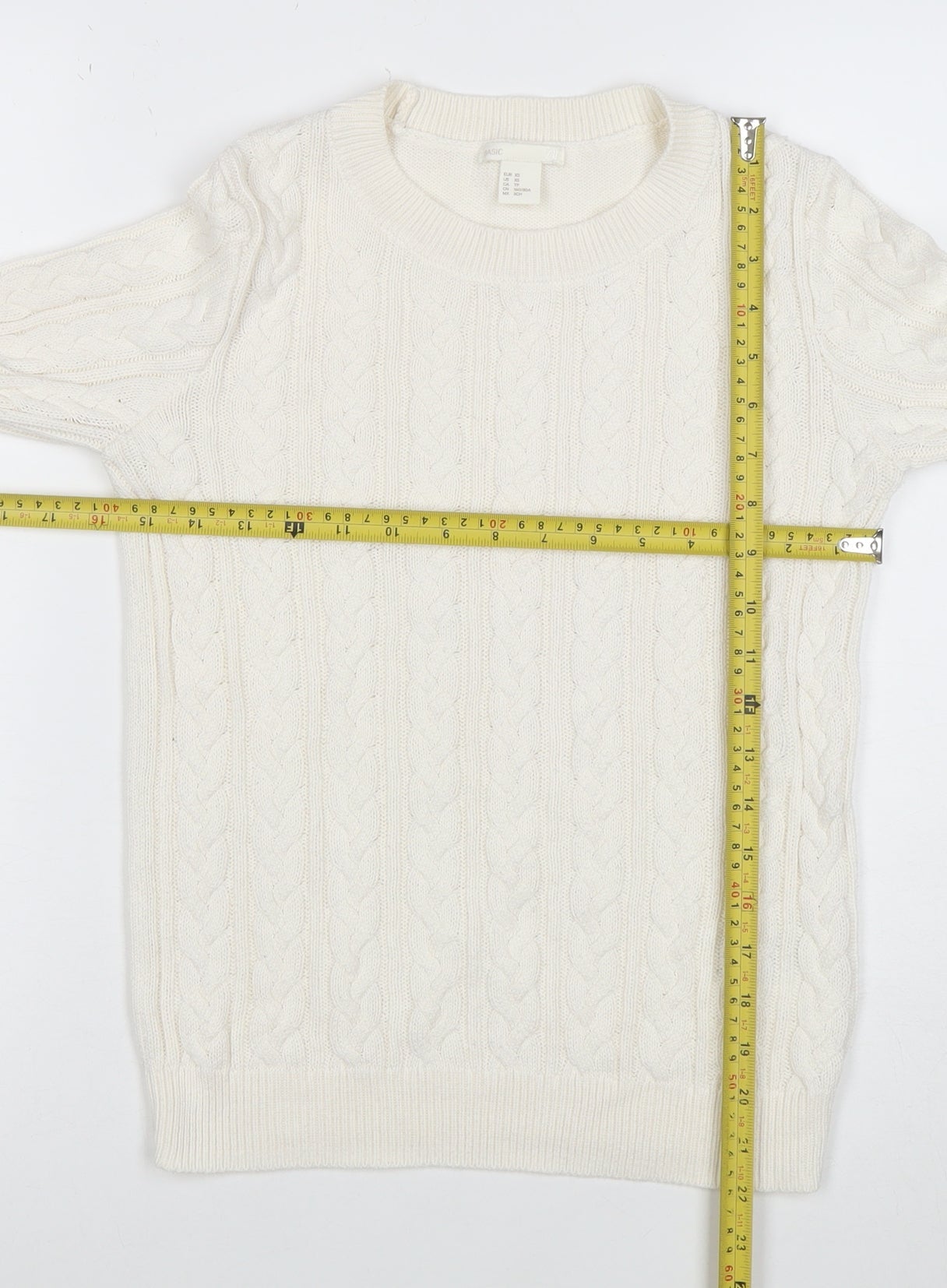 H&M Women Ivory Cable-Knit Cotton Blend Crew Neck Jumper XS