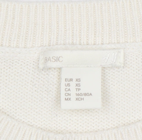 H&M Women Ivory Cable-Knit Cotton Blend Crew Neck Jumper XS