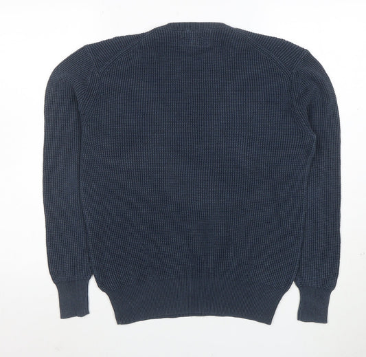 AllSaints Mens Blue Cotton Waffle-Knit Crew Neck Jumper XS