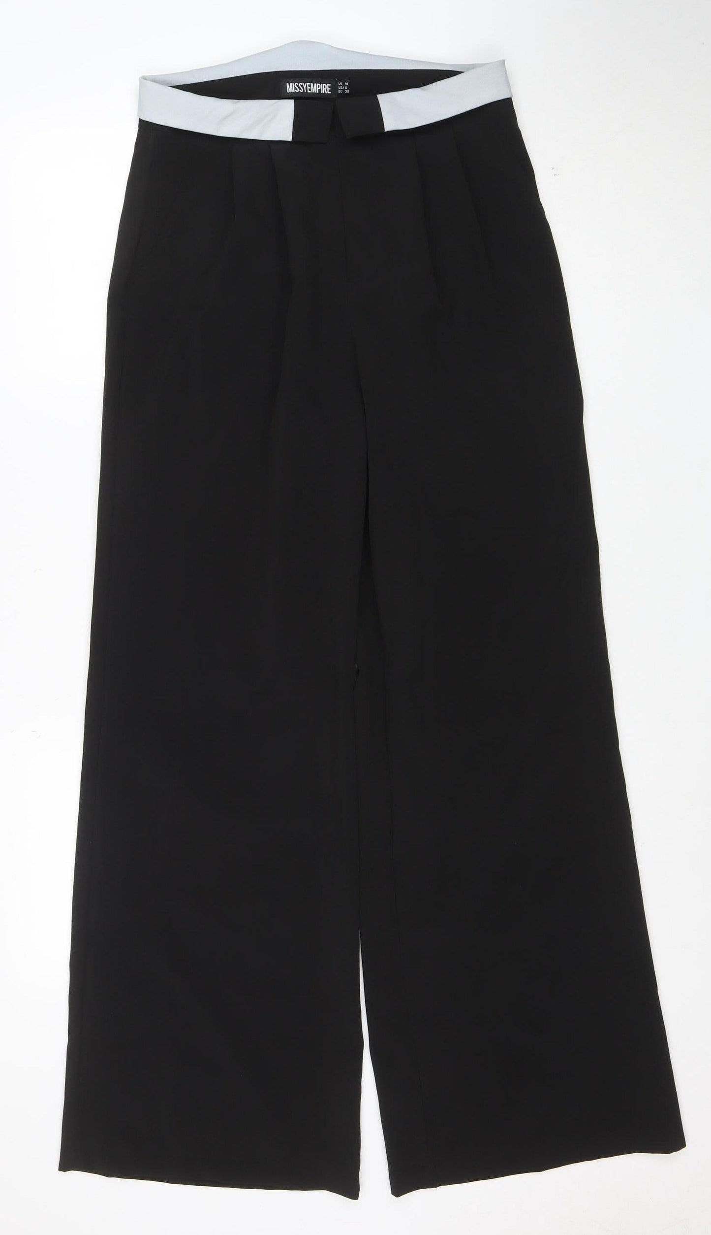 MissyEmpire Women's Black Wide-Leg Crepe Trousers Size 10