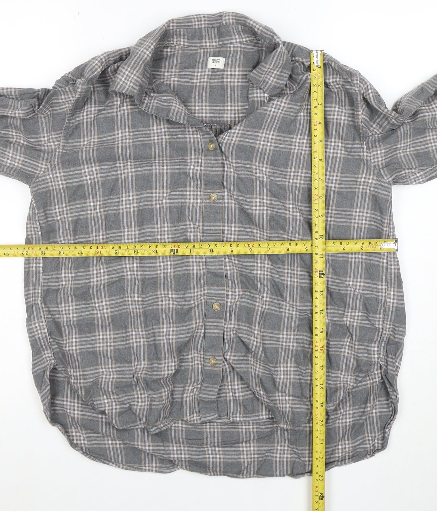 Uniqlo Men's Grey Check Button-Up Casual Shirt Size M