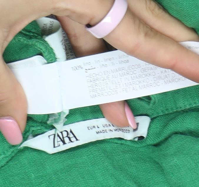 Zara Women Green Linen Cropped Button-Up Shirt M