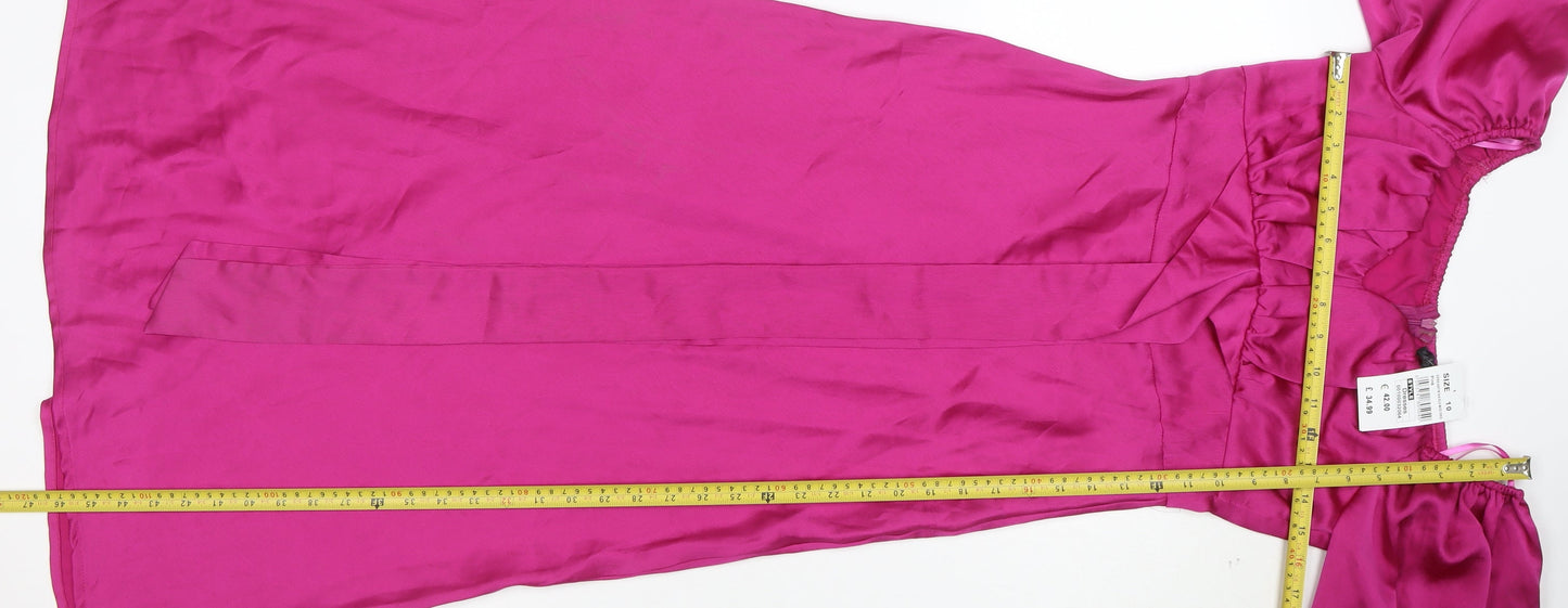 Quiz Women's Pink Puff Sleeve Off Shoulder Midi Dress Size 10