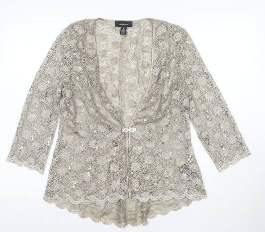 R&M Richards Women's Gold Lace Sequin 3/4 Sleeve Cardigan Size 12