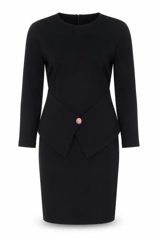 Lavati Women Black L Vintage Sheath Knee Length Long Sleeve Dress