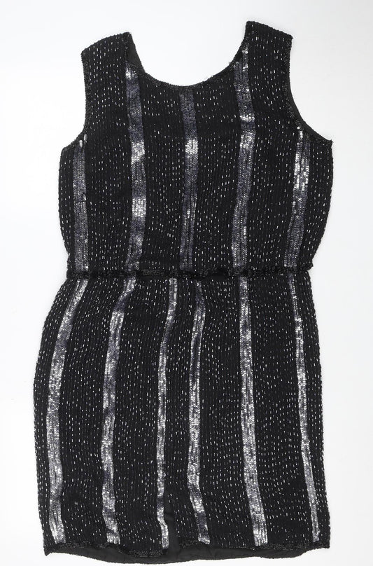 Papell Boutique Women’s Black Sequin Sheath Dress L Sleeveless Vintage Evening