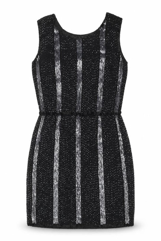 Papell Boutique Women’s Black Sequin Sheath Dress L Sleeveless Vintage Evening