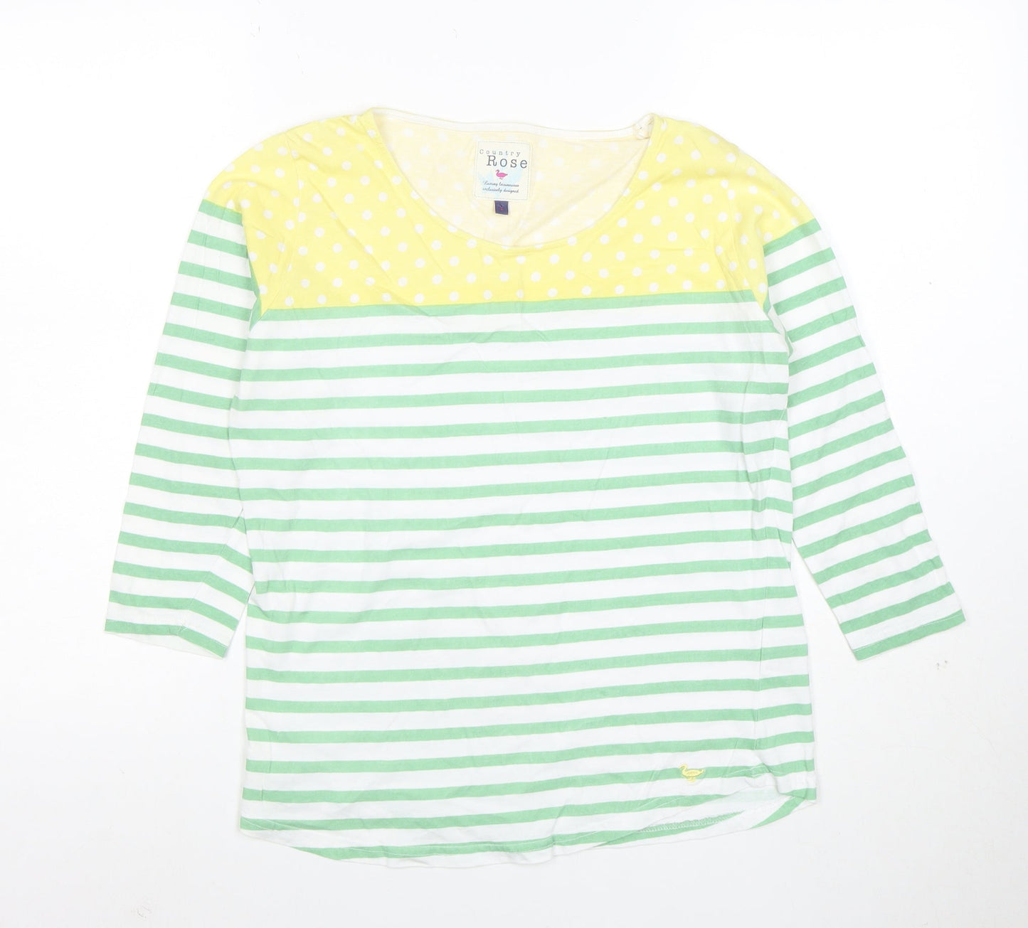 Country Rose Women's Multicoloured Striped 3/4 Sleeve Cotton T-Shirt Size S