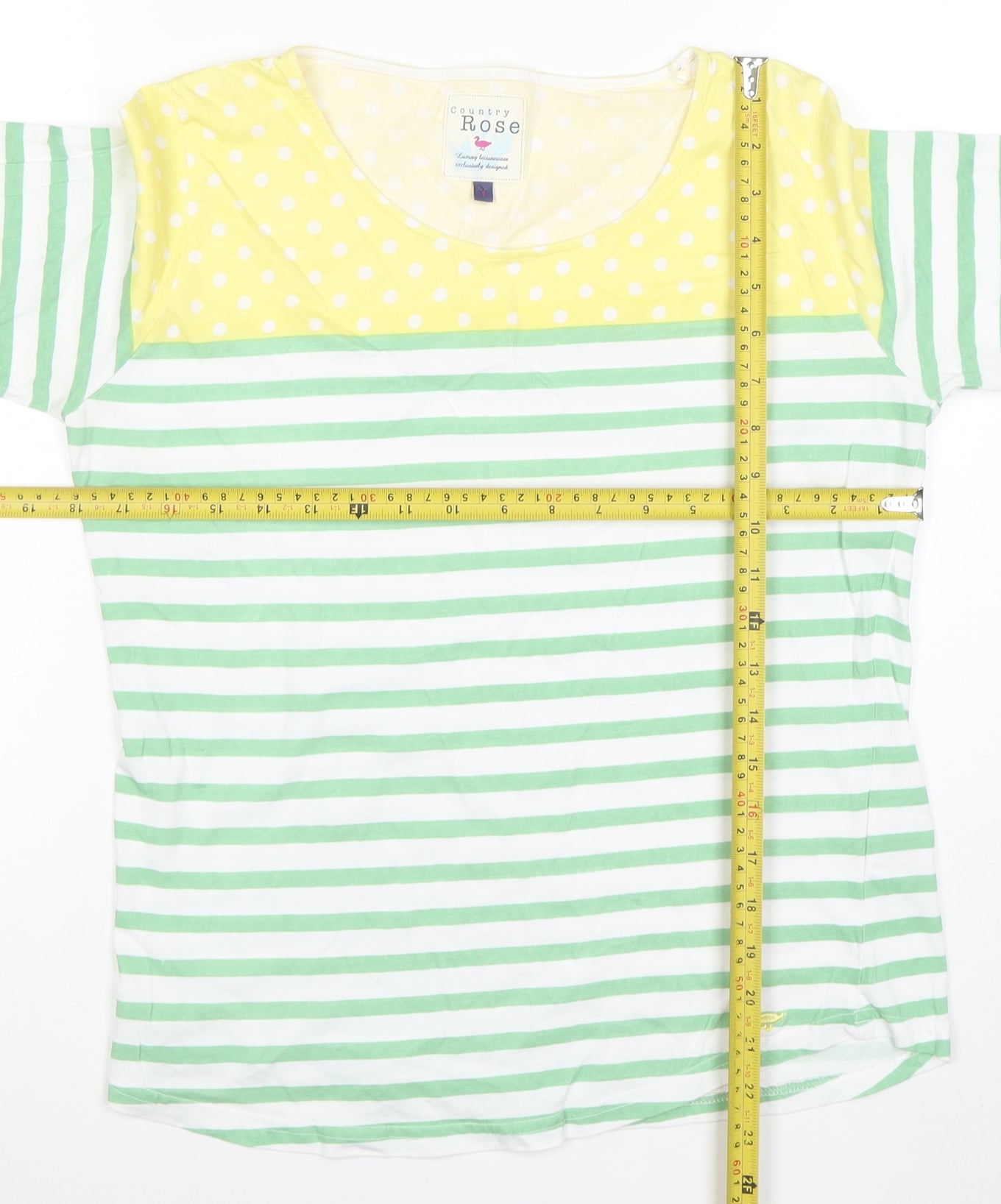 Country Rose Women's Multicoloured Striped 3/4 Sleeve Cotton T-Shirt Size S
