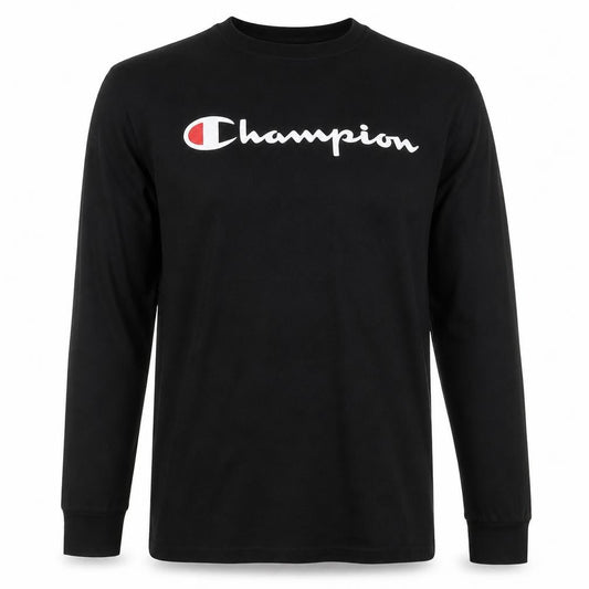 Champion Men's Black Long Sleeve Logo T-Shirt Size L