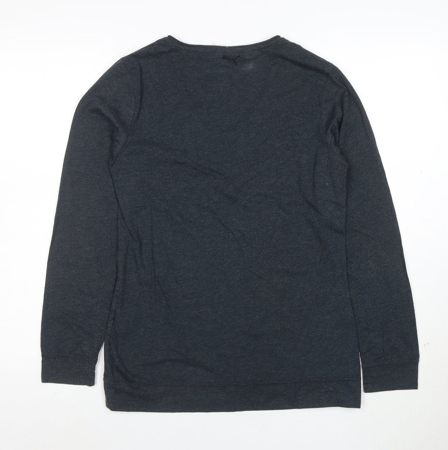 Puma Womens Grey Long Sleeve V-Neck Cotton Blend Top Size 12
