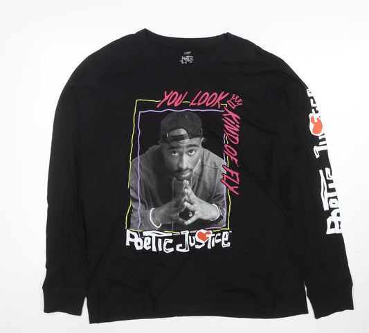 Poetic Justice Men’s Black Long Sleeve Graphic T-Shirt Size L